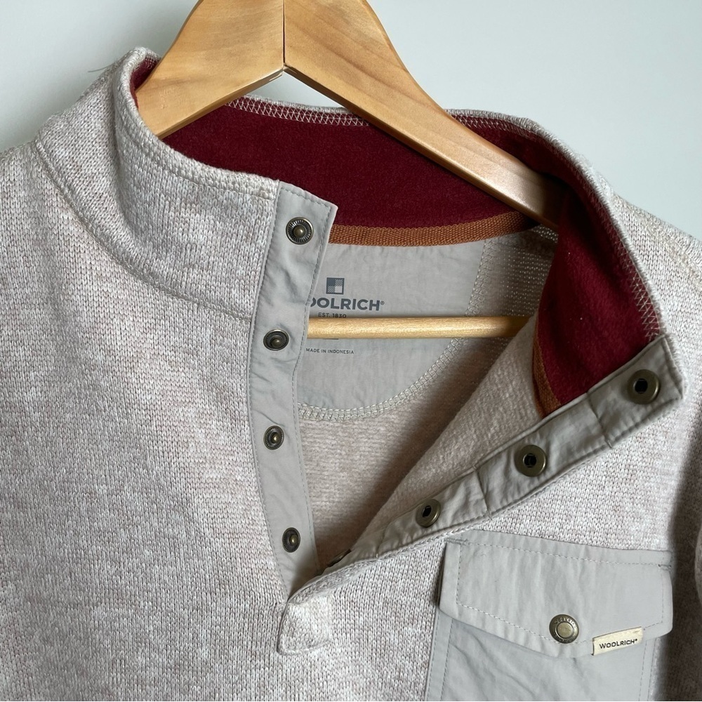 Woolrich 1/4 Snap T Drifter Knit Pullover Sweater Heather Knit Oatmeal Neutral - Picture 6 of 8